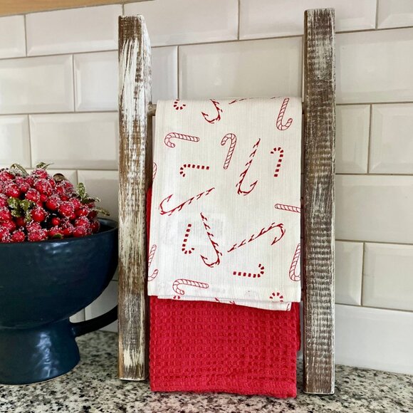 Set/2 Candy Cane Kitchen Tea Towels - Picture 1 of 4